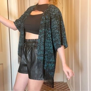 Hot Topic Teal Geometric Spider Web Fringe Oversized Duster - Open Front Shrug M